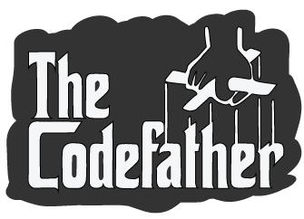 A parody of 'The Godfather' logo instead saying 'The Codefather'